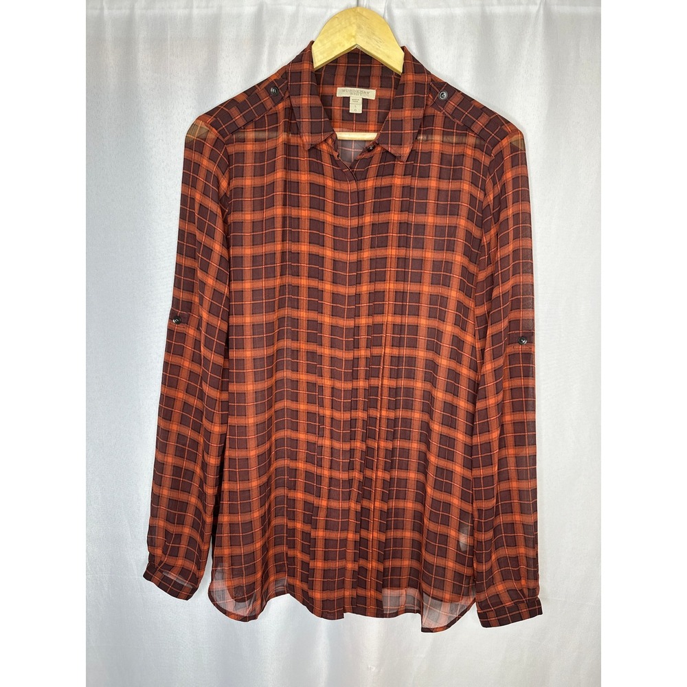 Burberry Brit Plaid Silk Crepe Shirt, LARGE Academia Elevated Western Heritage